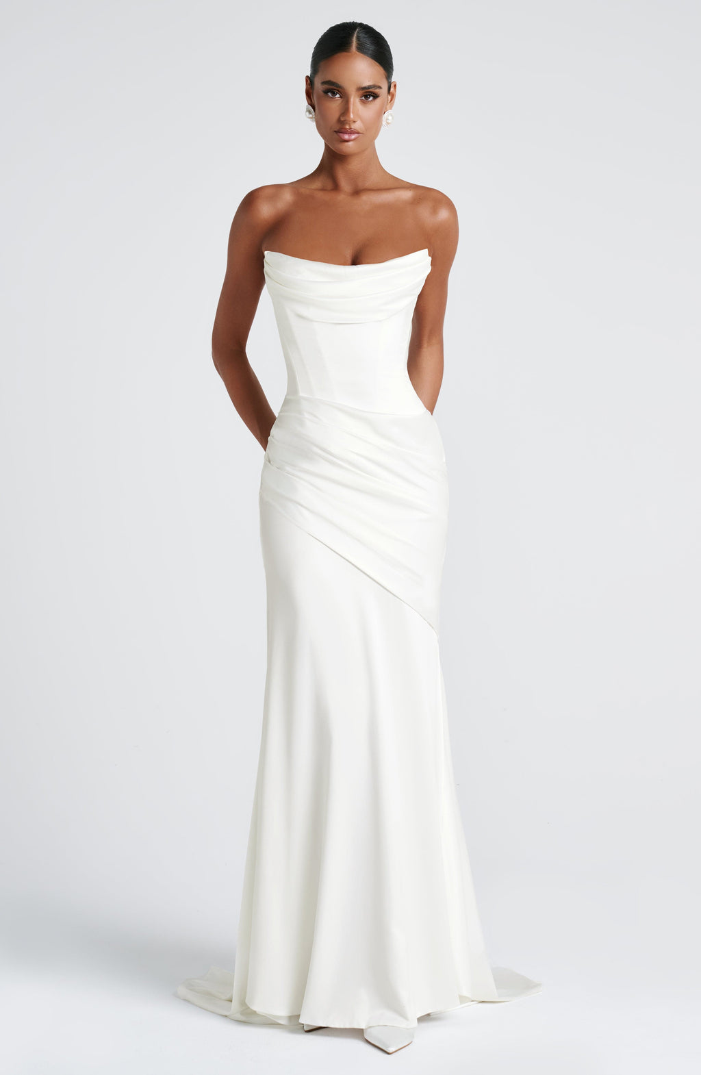 MORWEN | STRAPLESS COWL SATIN MAXI DRESS - Ivory