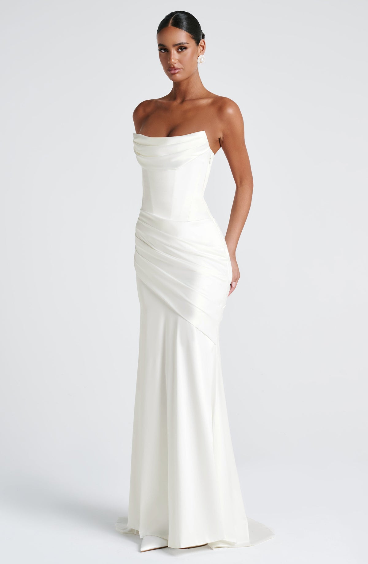 MORWEN | STRAPLESS COWL SATIN MAXI DRESS - Ivory