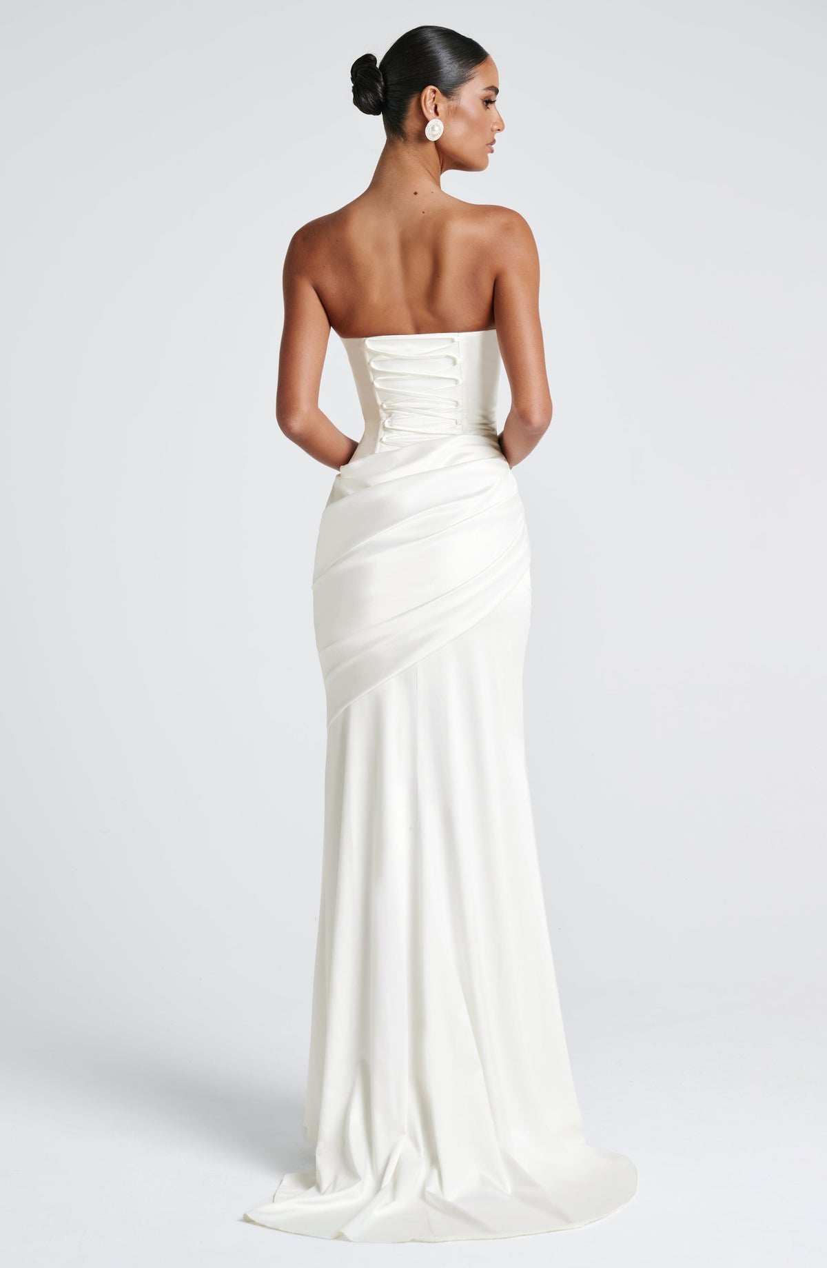 MORWEN | STRAPLESS COWL SATIN MAXI DRESS - Ivory