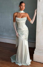 MORWEN | STRAPLESS COWL SATIN MAXI DRESS - Mint