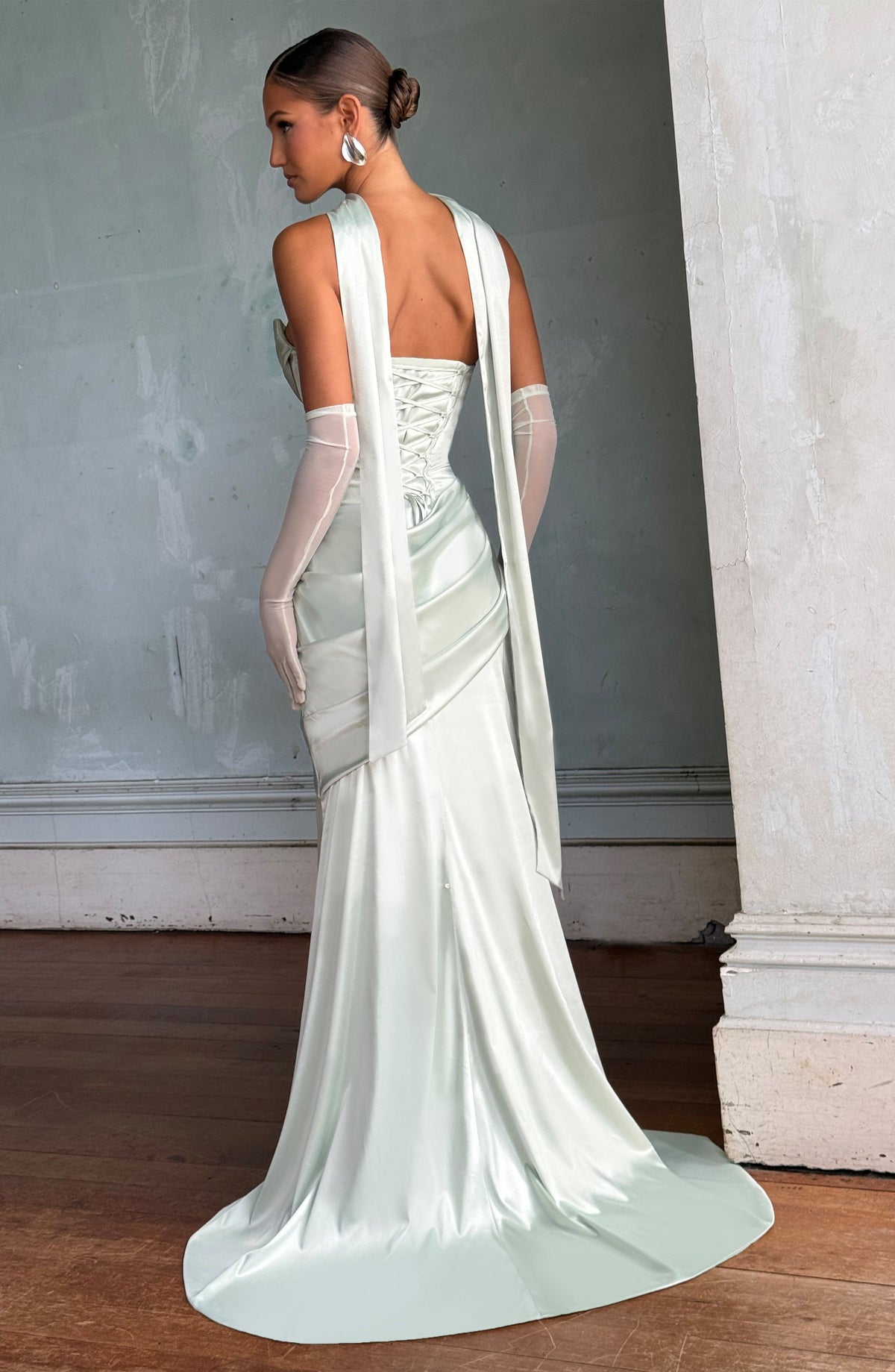 MORWEN | STRAPLESS COWL SATIN MAXI DRESS - Mint