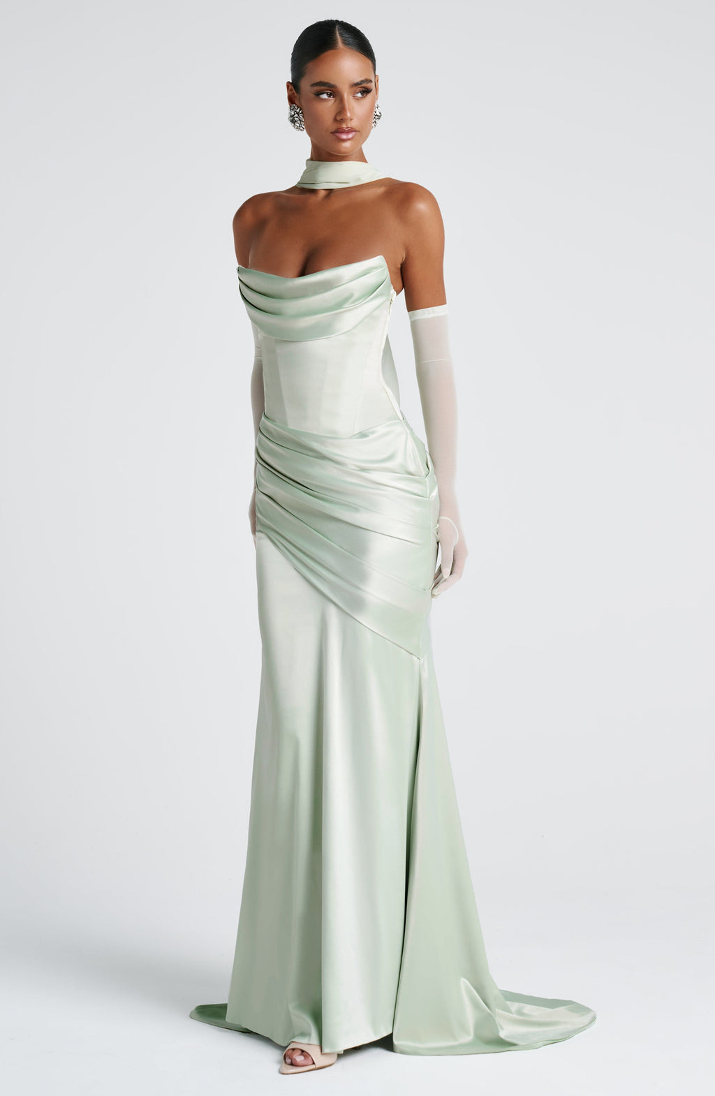 MORWEN | STRAPLESS COWL SATIN MAXI DRESS - Mint