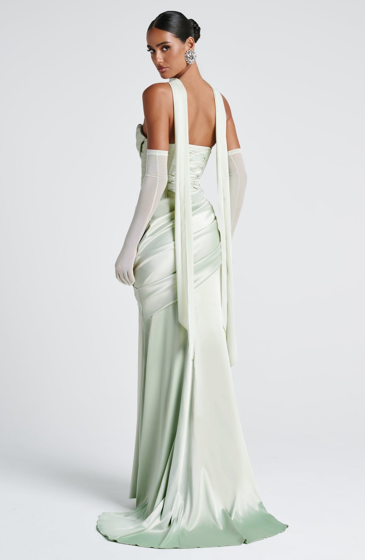 MORWEN | STRAPLESS COWL SATIN MAXI DRESS - Mint