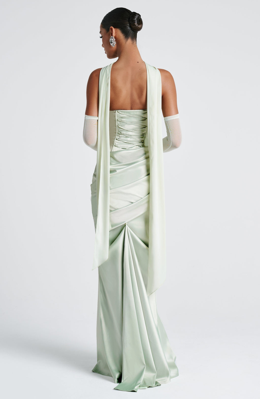 MORWEN | STRAPLESS COWL SATIN MAXI DRESS - Mint