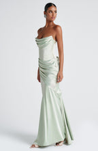 MORWEN | STRAPLESS COWL SATIN MAXI DRESS - Mint