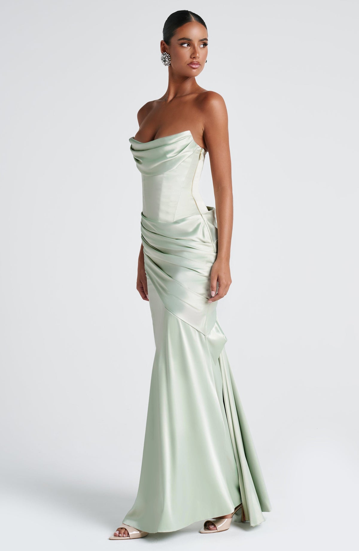 MORWEN | STRAPLESS COWL SATIN MAXI DRESS - Mint