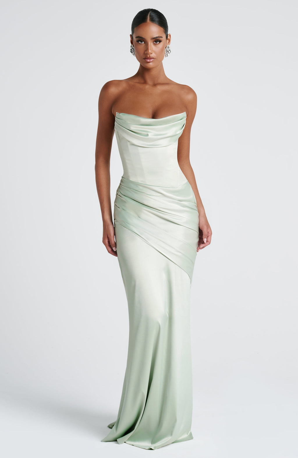 MORWEN | STRAPLESS COWL SATIN MAXI DRESS - Mint