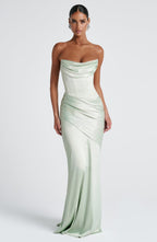 MORWEN | STRAPLESS COWL SATIN MAXI DRESS - Mint