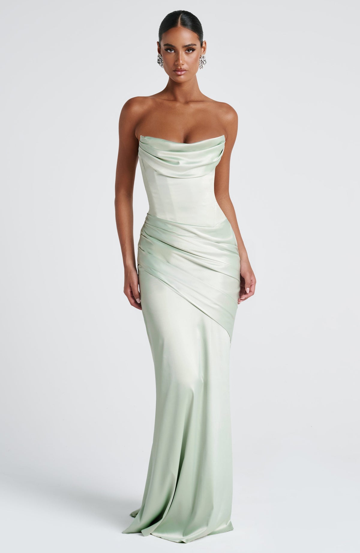 MORWEN | STRAPLESS COWL SATIN MAXI DRESS - Mint