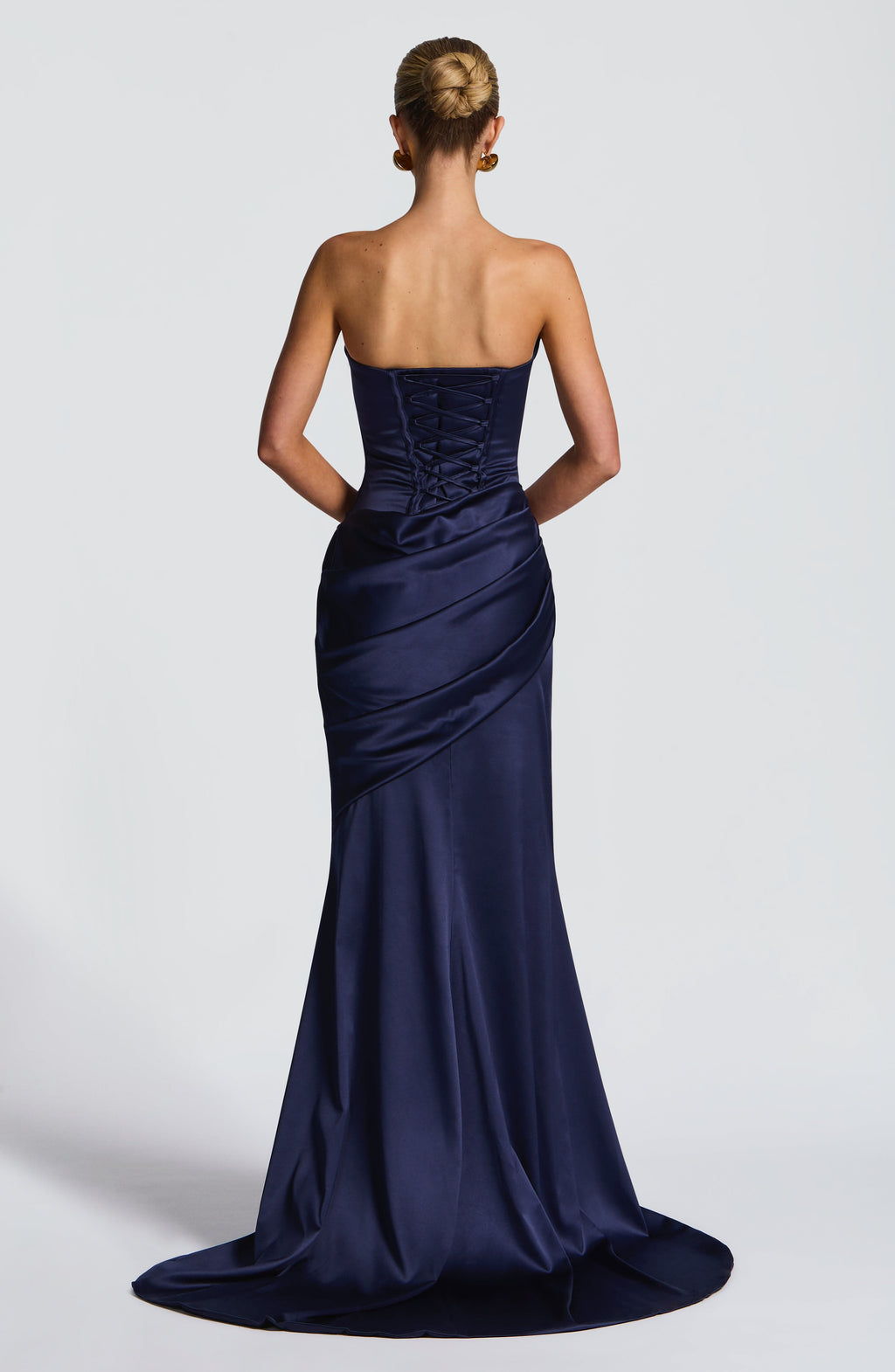 MORWEN | STRAPLESS COWL SATIN MAXI DRESS - Navy