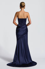 MORWEN | STRAPLESS COWL SATIN MAXI DRESS - Navy
