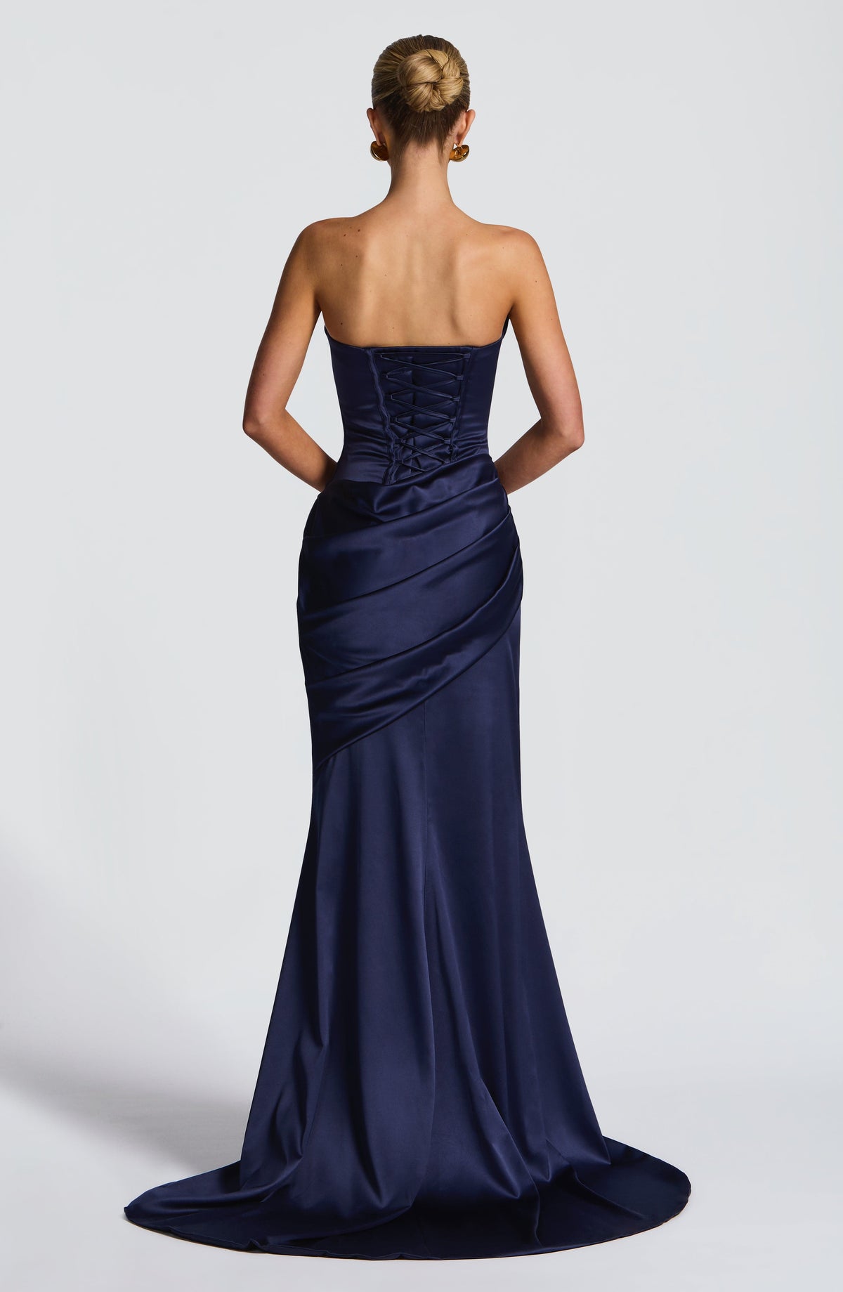 MORWEN | STRAPLESS COWL SATIN MAXI DRESS - Navy