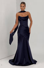 MORWEN | STRAPLESS COWL SATIN MAXI DRESS - Navy