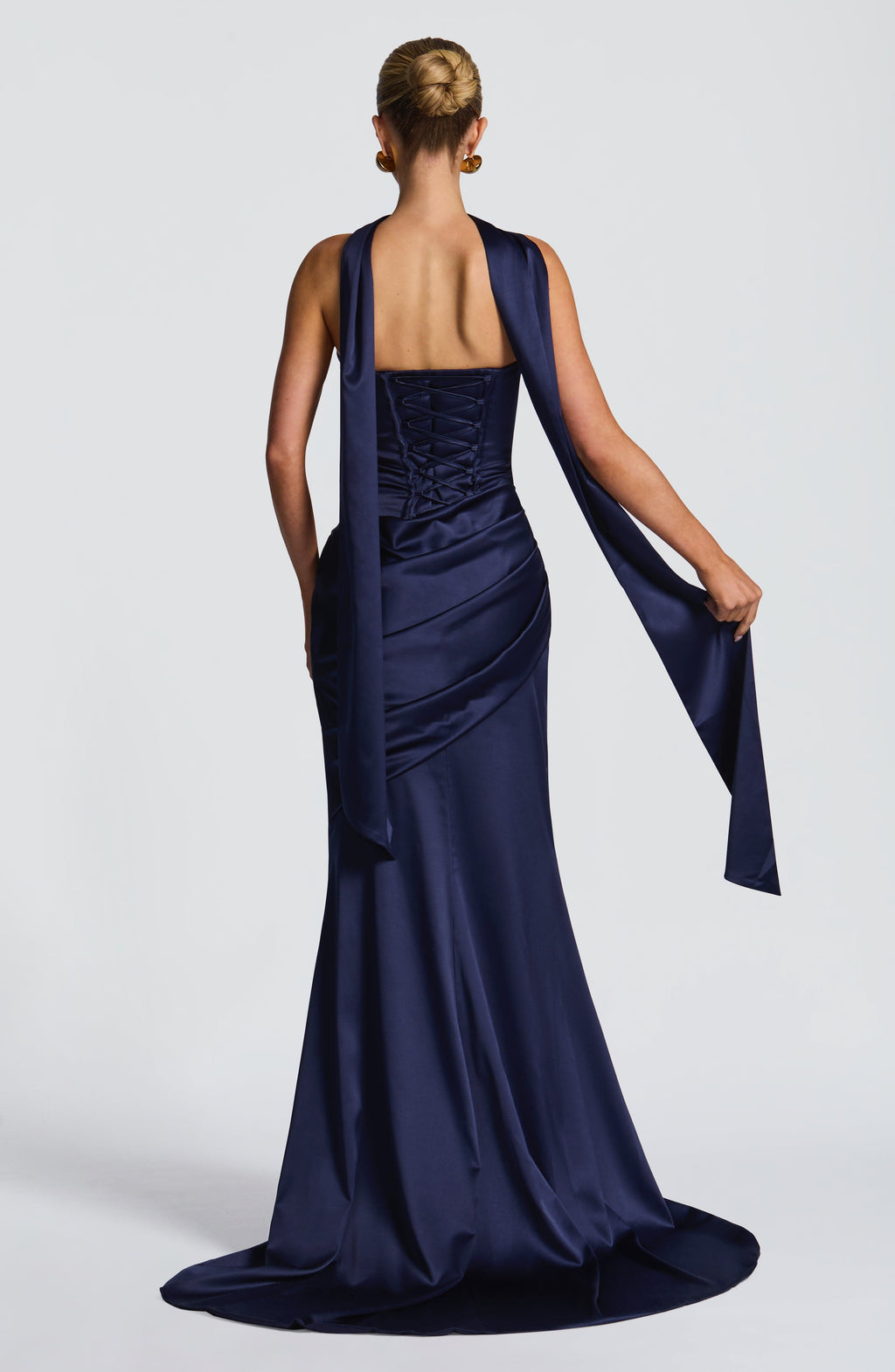 MORWEN | STRAPLESS COWL SATIN MAXI DRESS - Navy