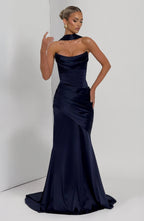 MORWEN | STRAPLESS COWL SATIN MAXI DRESS - Navy