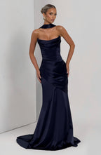 MORWEN | STRAPLESS COWL SATIN MAXI DRESS - Navy