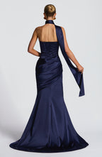 MORWEN | STRAPLESS COWL SATIN MAXI DRESS - Navy