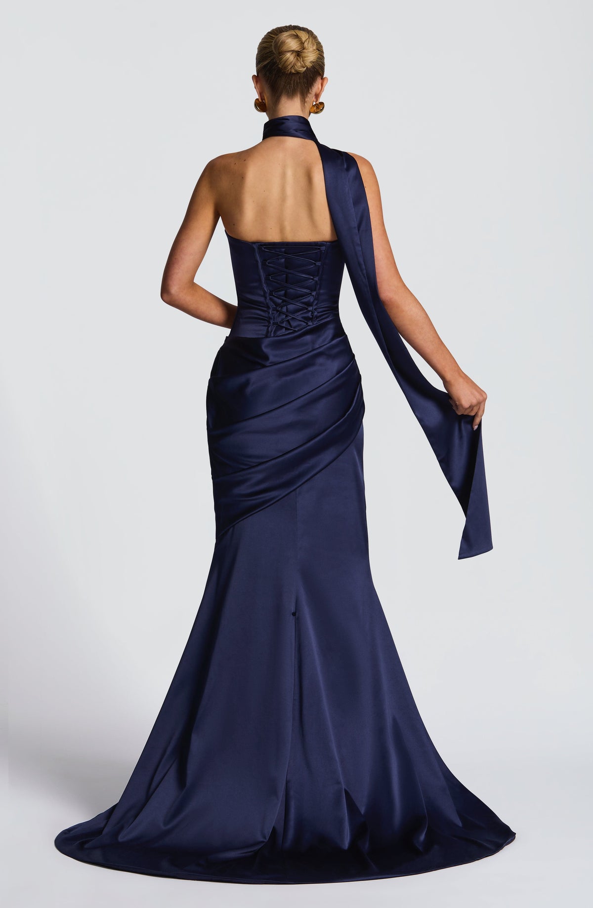 MORWEN | STRAPLESS COWL SATIN MAXI DRESS - Navy