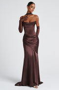 MORWEN | STRAPLESS COWL SATIN MAXI DRESS - Plum Brown