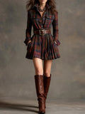 MORWENNA | BELTED PLAID MINI DRESS - Burgundy Plaid