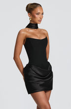 MURIEL | CORSET SATIN MINI DRESS - Black