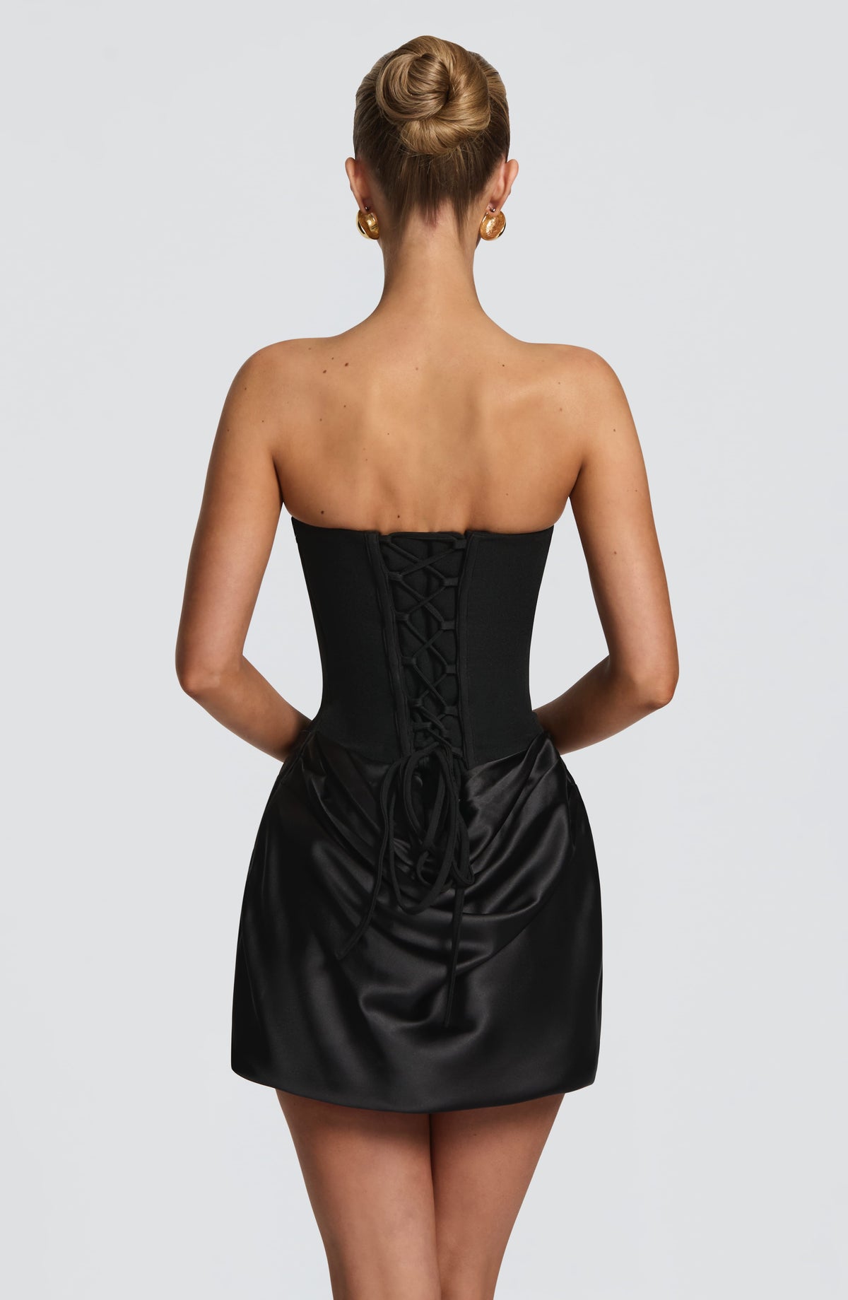 MURIEL | CORSET SATIN MINI DRESS - Black