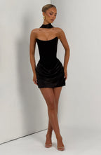 MURIEL | CORSET SATIN MINI DRESS - Black