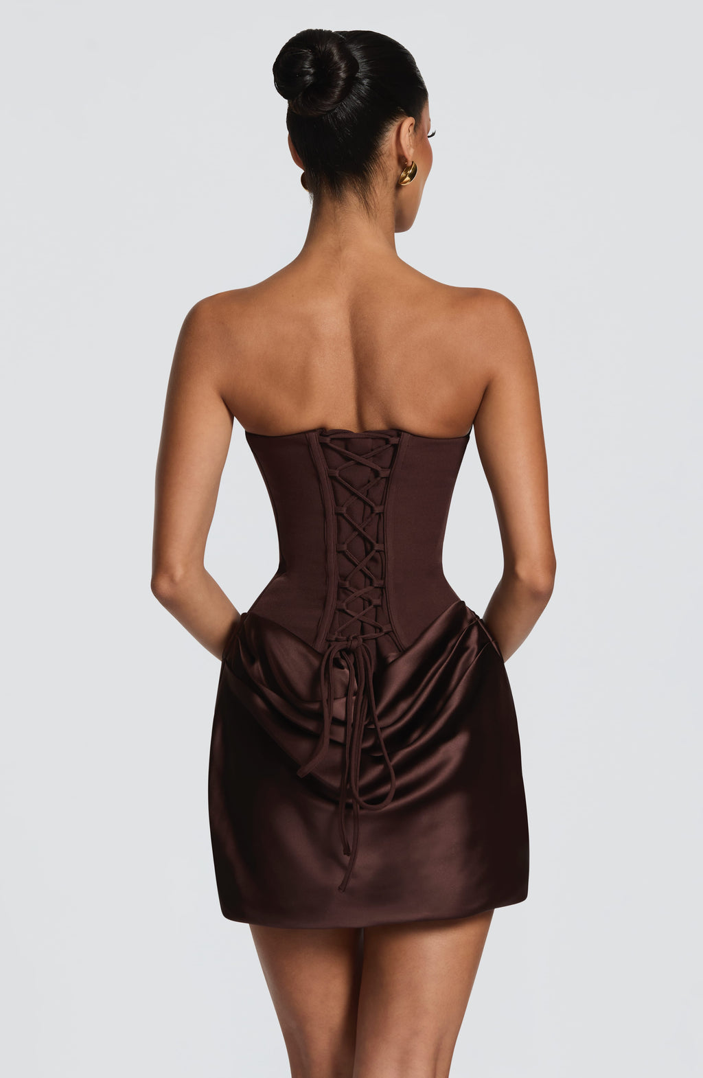 MURIEL | CORSET SATIN MINI DRESS - Plum Brown