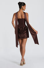 MURIEL | CORSET SATIN MINI DRESS - Plum Brown