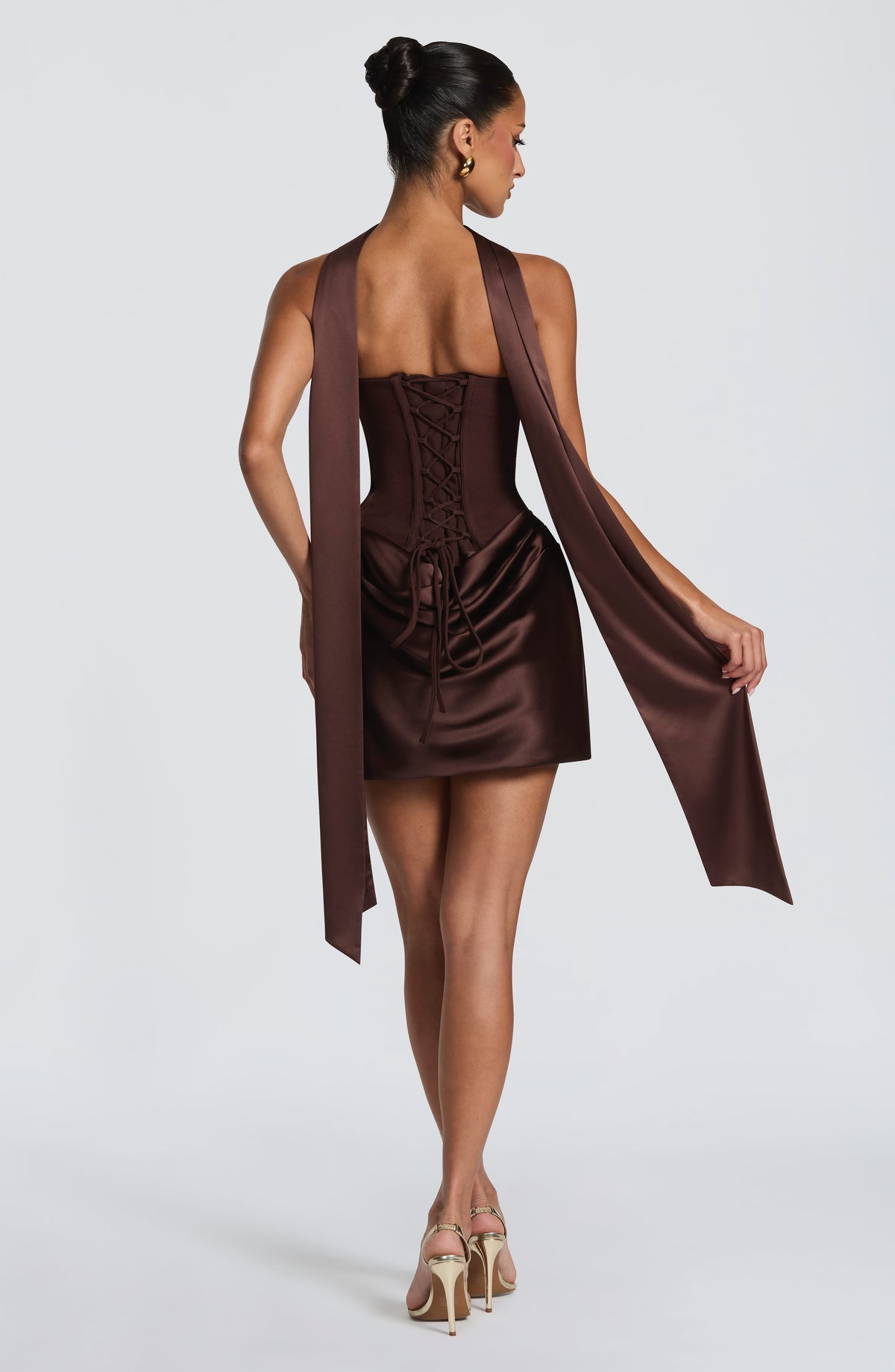 MURIEL | CORSET SATIN MINI DRESS - Plum Brown