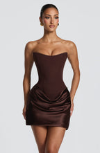 MURIEL | CORSET SATIN MINI DRESS - Plum Brown