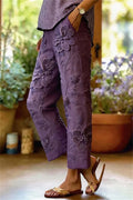 MYRTLE | TEXTURED FLORAL HIGH WAIST PANTS - Purple