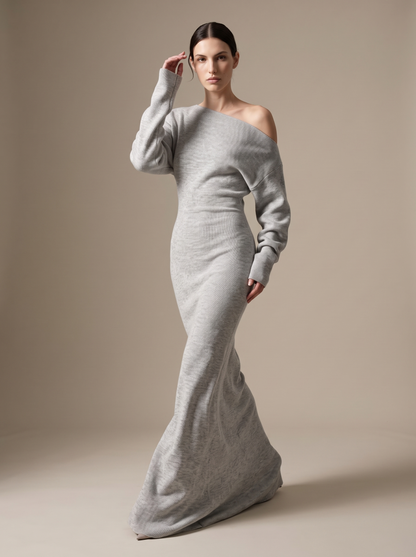 NADEGE | KNIT MAXI DRESS - Heather Grey