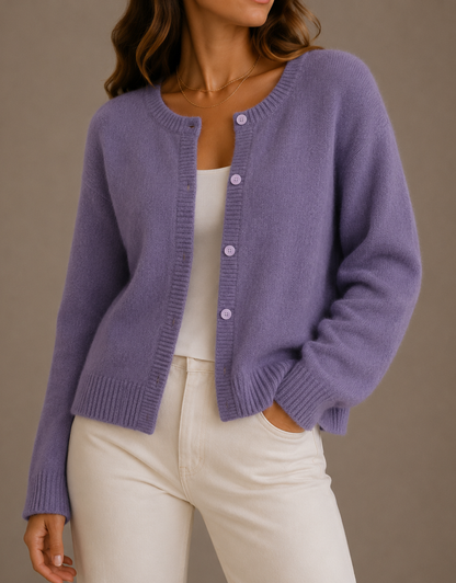NADIRA | KNIT CREW NECK BUTTON CARDIGAN - Lavender