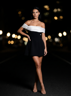 NADJA | BOW BACK OFF SHOULDER MINI DRESS - Black and White