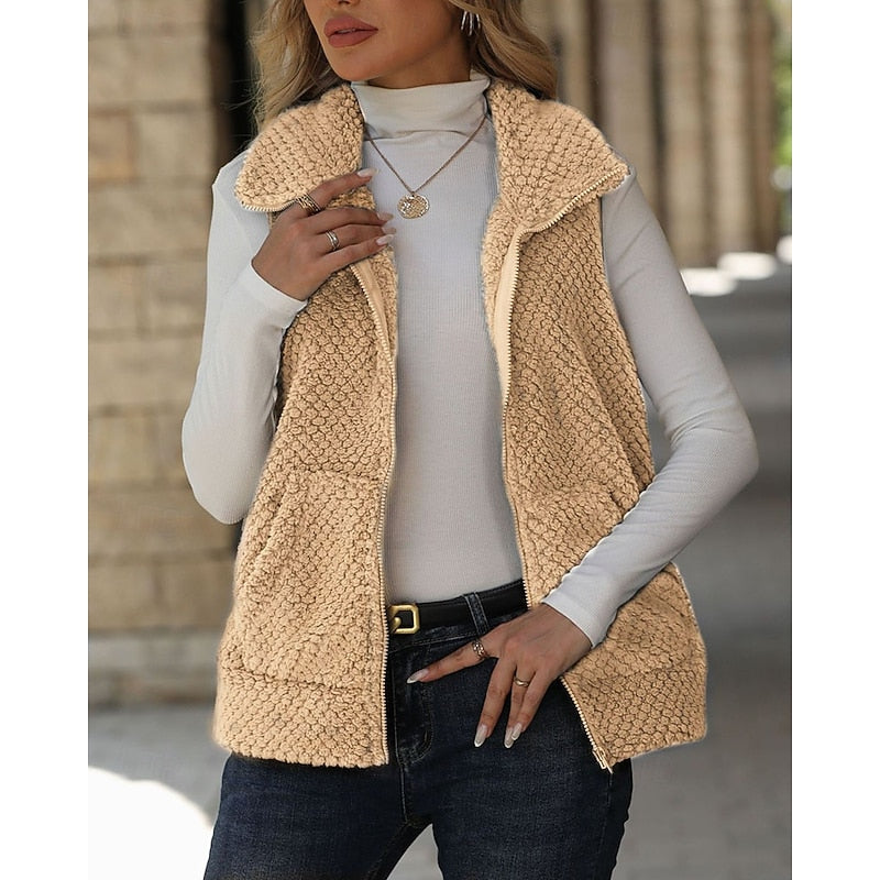 NAILA | TEXTURED ZIP UP GILET - Apricot