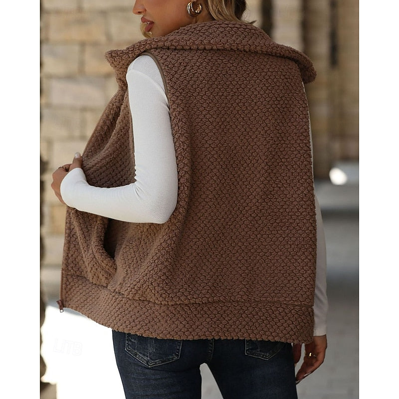 NAILA | TEXTURED ZIP UP GILET - Brown