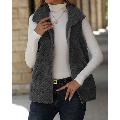 NAILA | TEXTURED ZIP UP GILET - Dark Gray