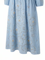 NANETTE | BEADED FLORAL V NECK MIDI DRESS - Light Blue