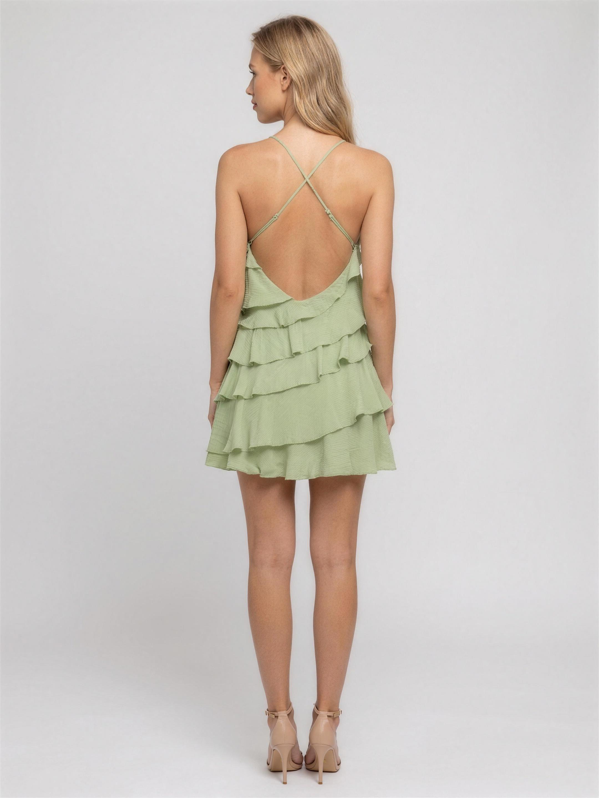 NATHALIE | RUFFLE MINI DRESS - Sage Green