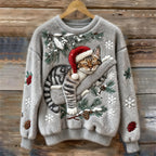 NETTIE | CHRISTMAS CAT CREW NECK SWEATER - Heather Gray