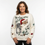 NETTIE | CHRISTMAS CAT CREW NECK SWEATER - White