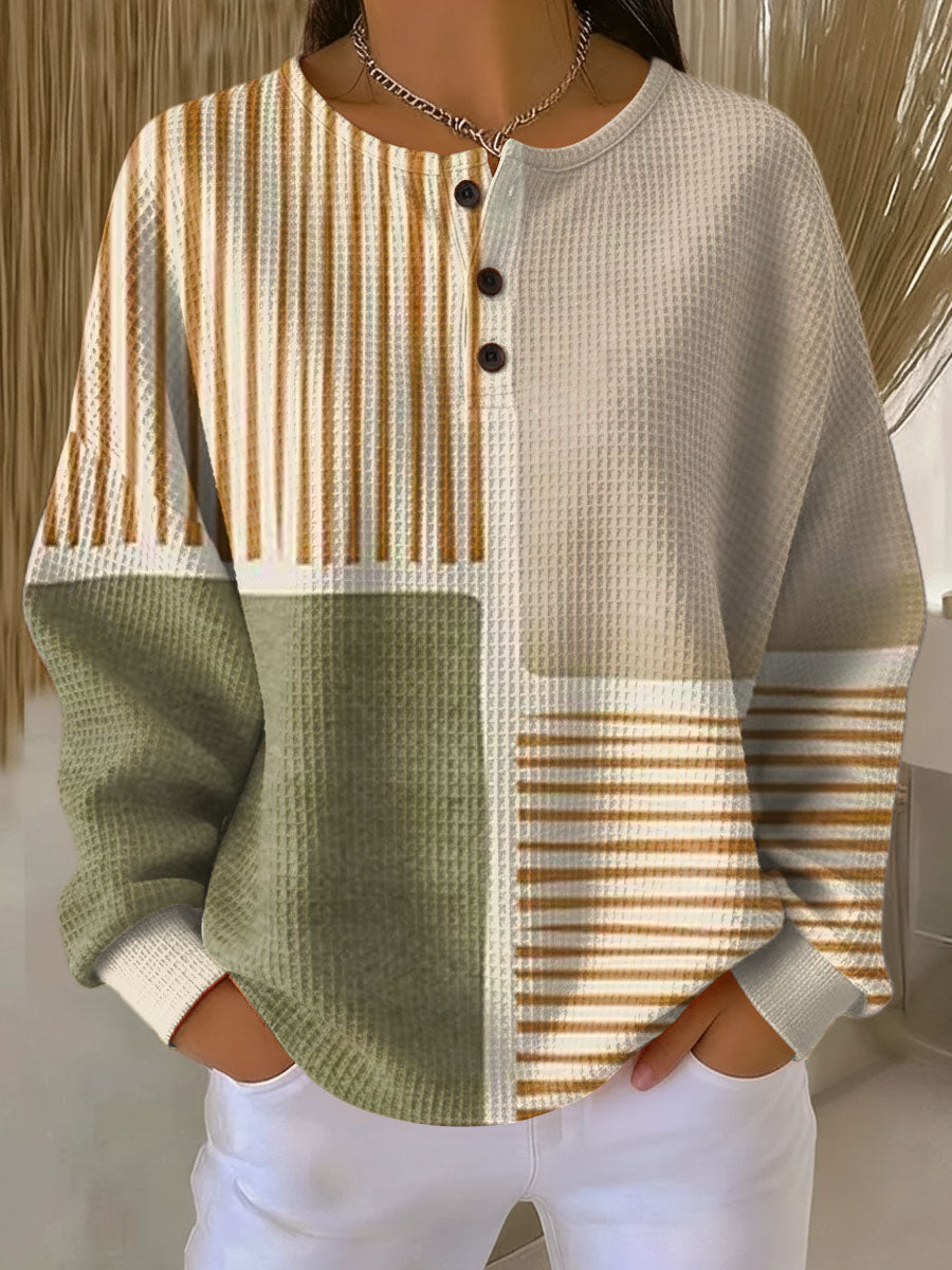 NICOLA | COLORBLOCK WAFFLE KNIT SWEATER - Sage and Mustard Colorblock