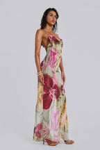 NIKA | BACKLESS CHIFFON HALTER MAXI DRESS - Blush and Sage Floral