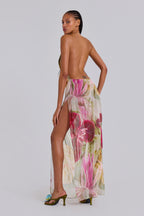 NIKA | BACKLESS CHIFFON HALTER MAXI DRESS - Blush and Sage Floral