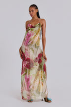 NIKA | BACKLESS CHIFFON HALTER MAXI DRESS - Blush and Sage Floral