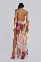 NIKA | BACKLESS CHIFFON HALTER MAXI DRESS - Blush and Sage Floral