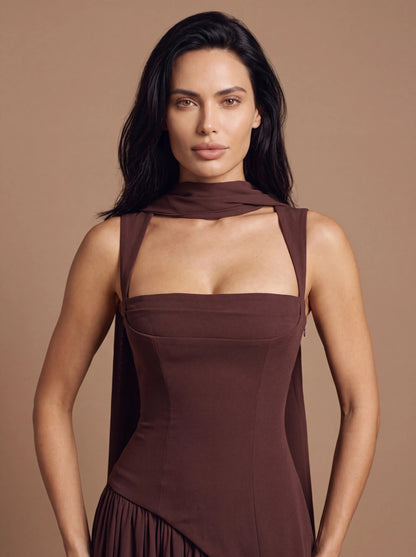 NOELANI | CUTOUT MAXI DRESS - Plum Brown