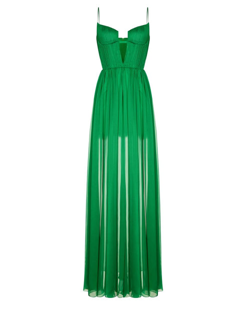 NOELIE | CHIFFON MAXI DRESS - Emerald Green
