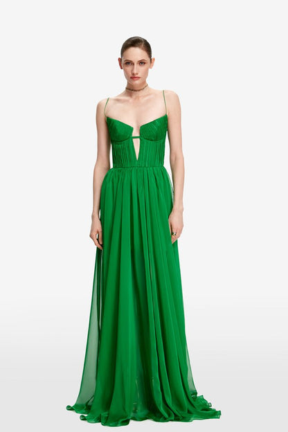 NOELIE | CHIFFON MAXI DRESS - Emerald Green